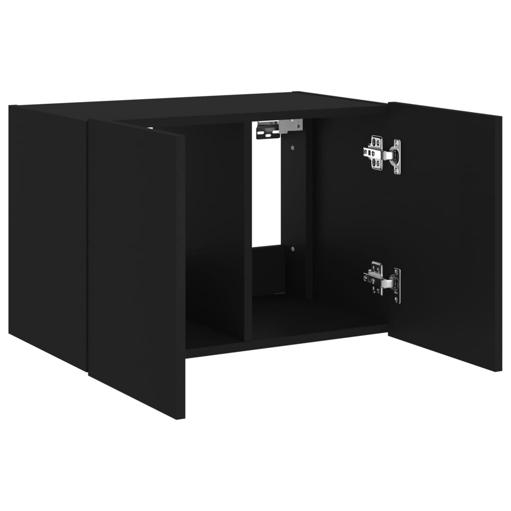 Wall-mounted TV cabinet with LED lights, black, 60x35x41 cm
