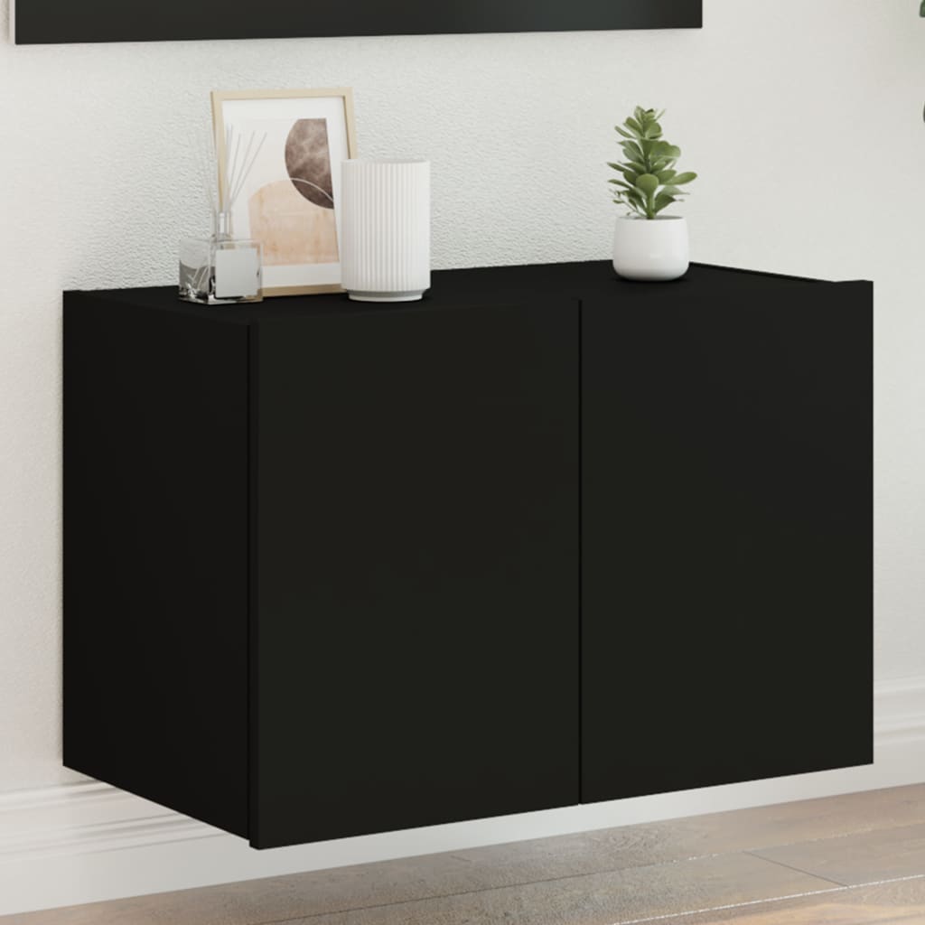 Wall-mounted TV cabinet with LED lights, black, 60x35x41 cm