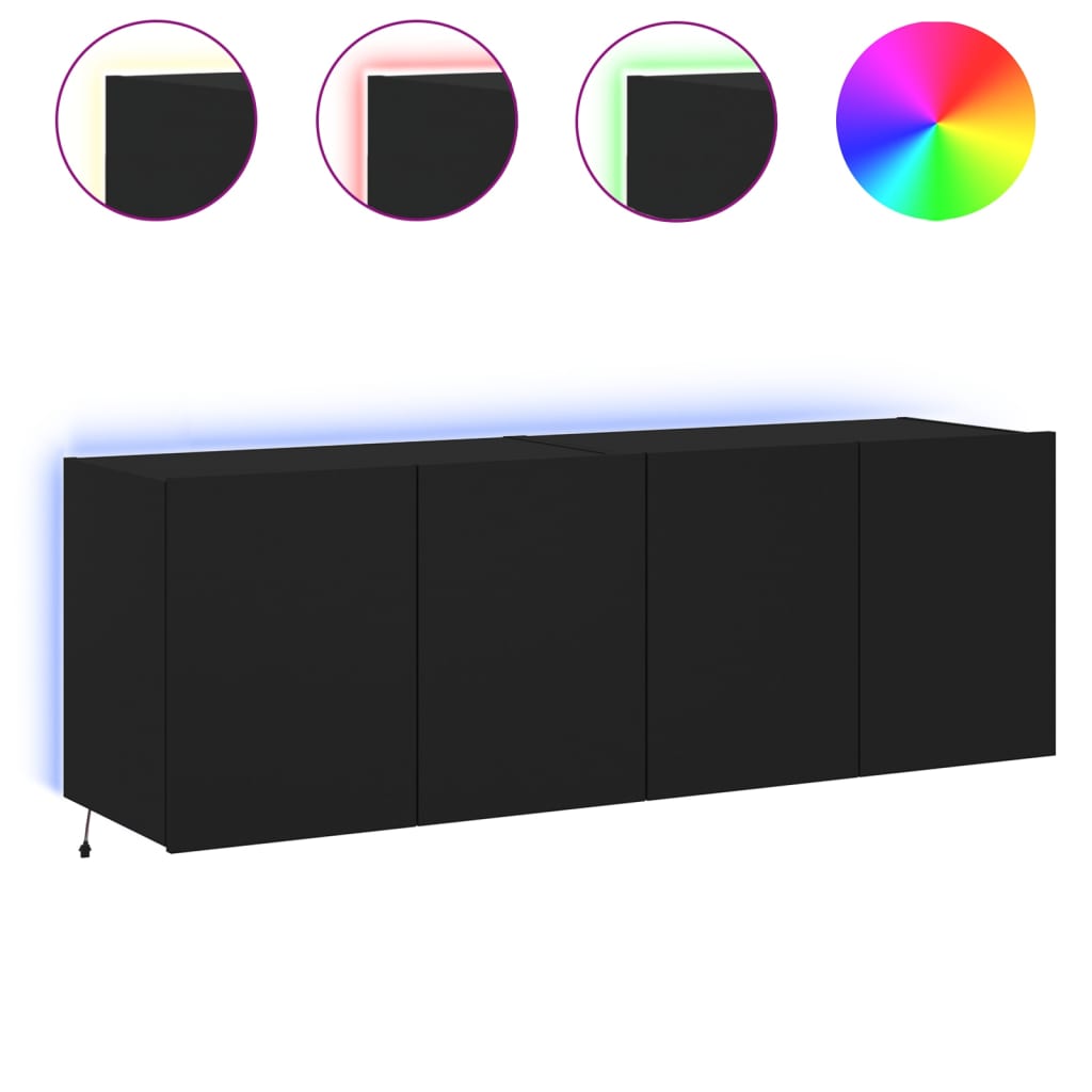 Wall-mounted TV chests with LED lights, 2 pcs., black, 60x35x41 cm