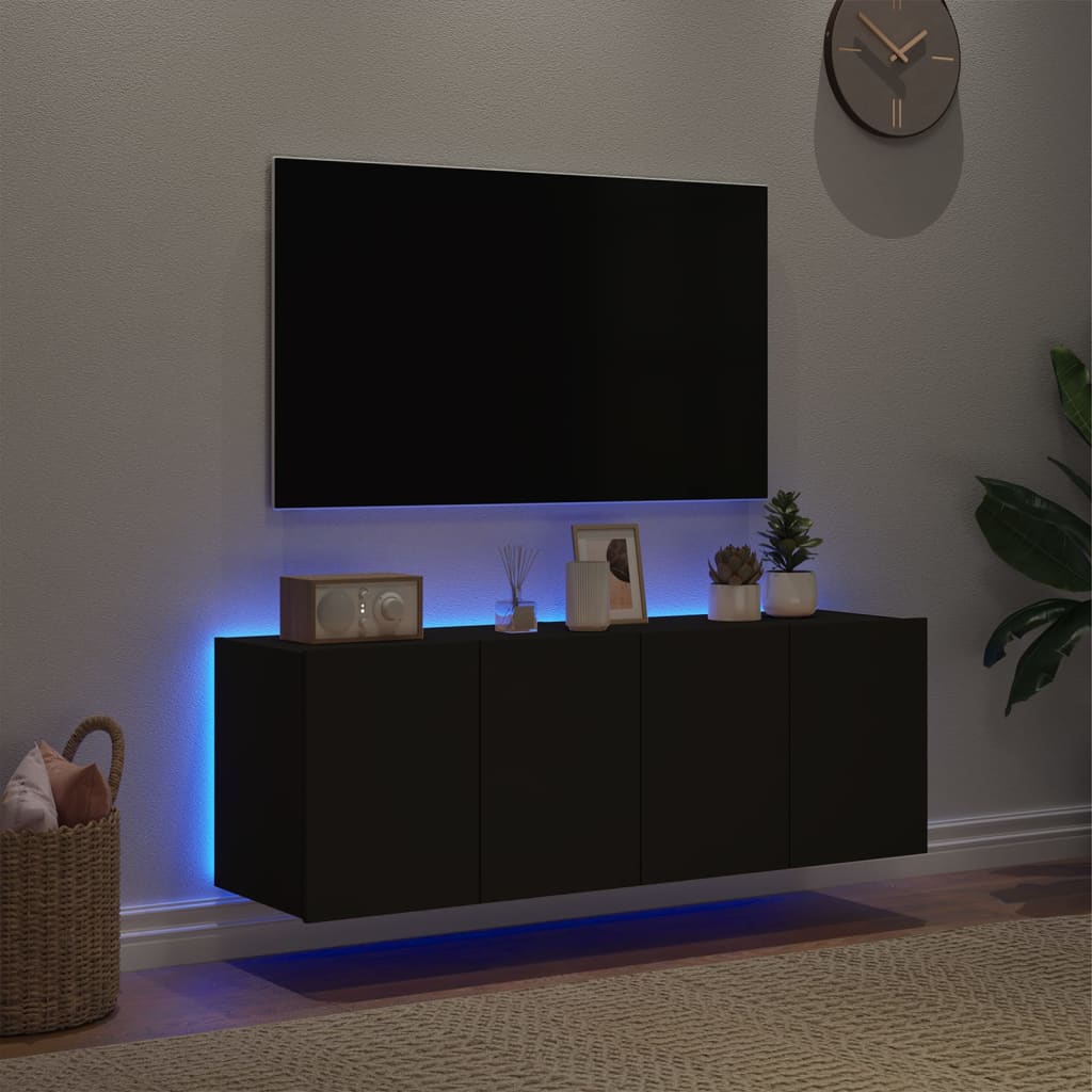 Wall-mounted TV chests with LED lights, 2 pcs., black, 60x35x41 cm