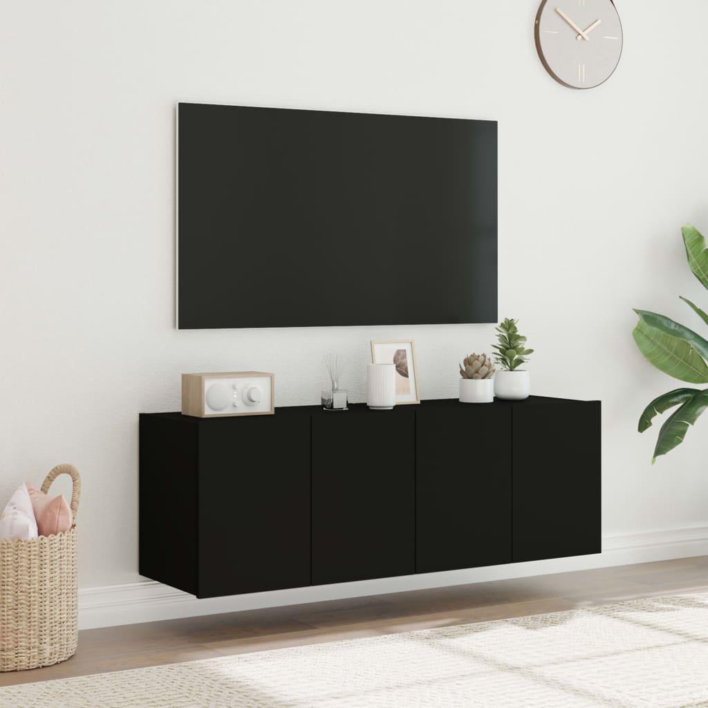 Wall-mounted TV chests with LED lights, 2 pcs., black, 60x35x41 cm