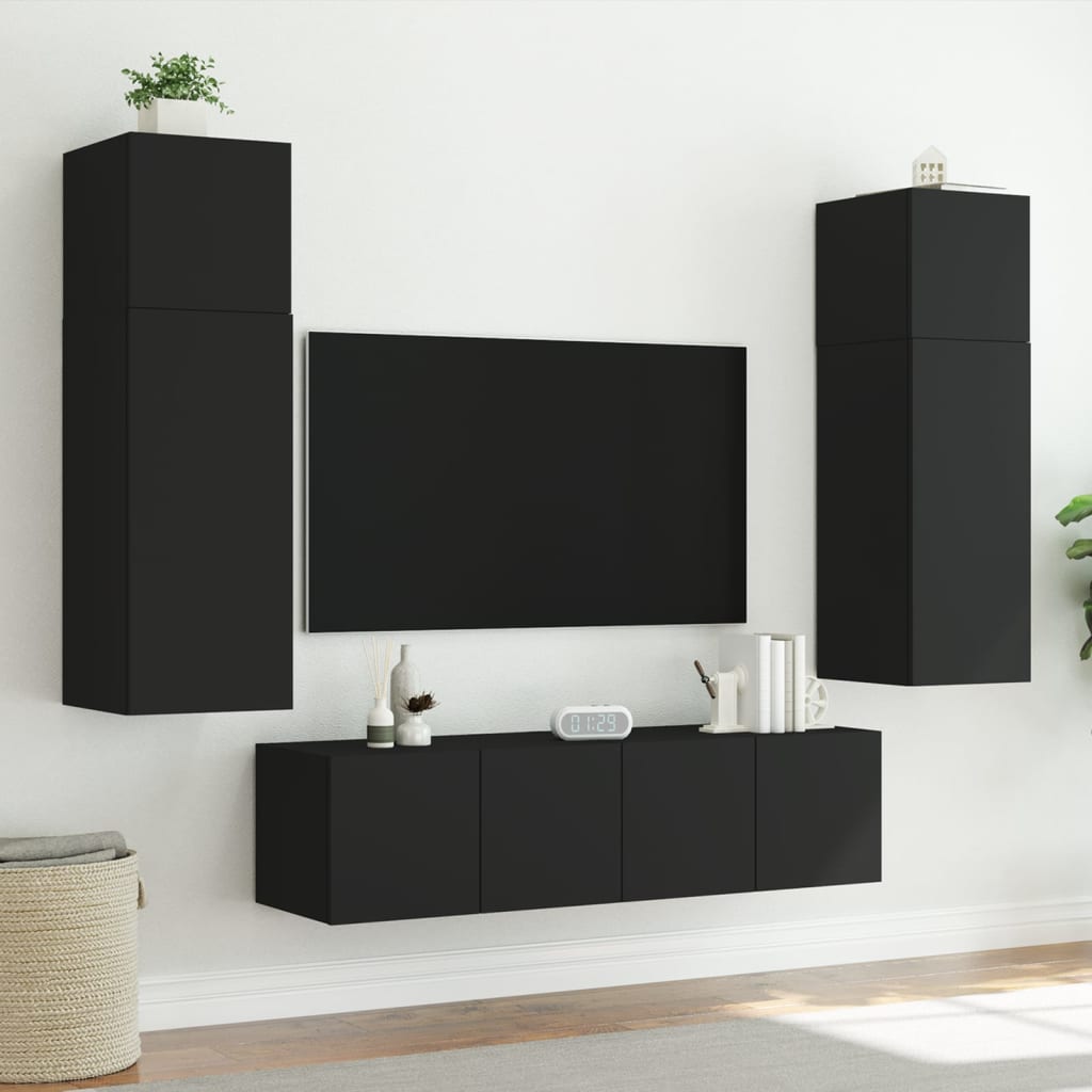 Wall-mounted TV chests with LED lights, 2 pcs., black, 60x35x41 cm