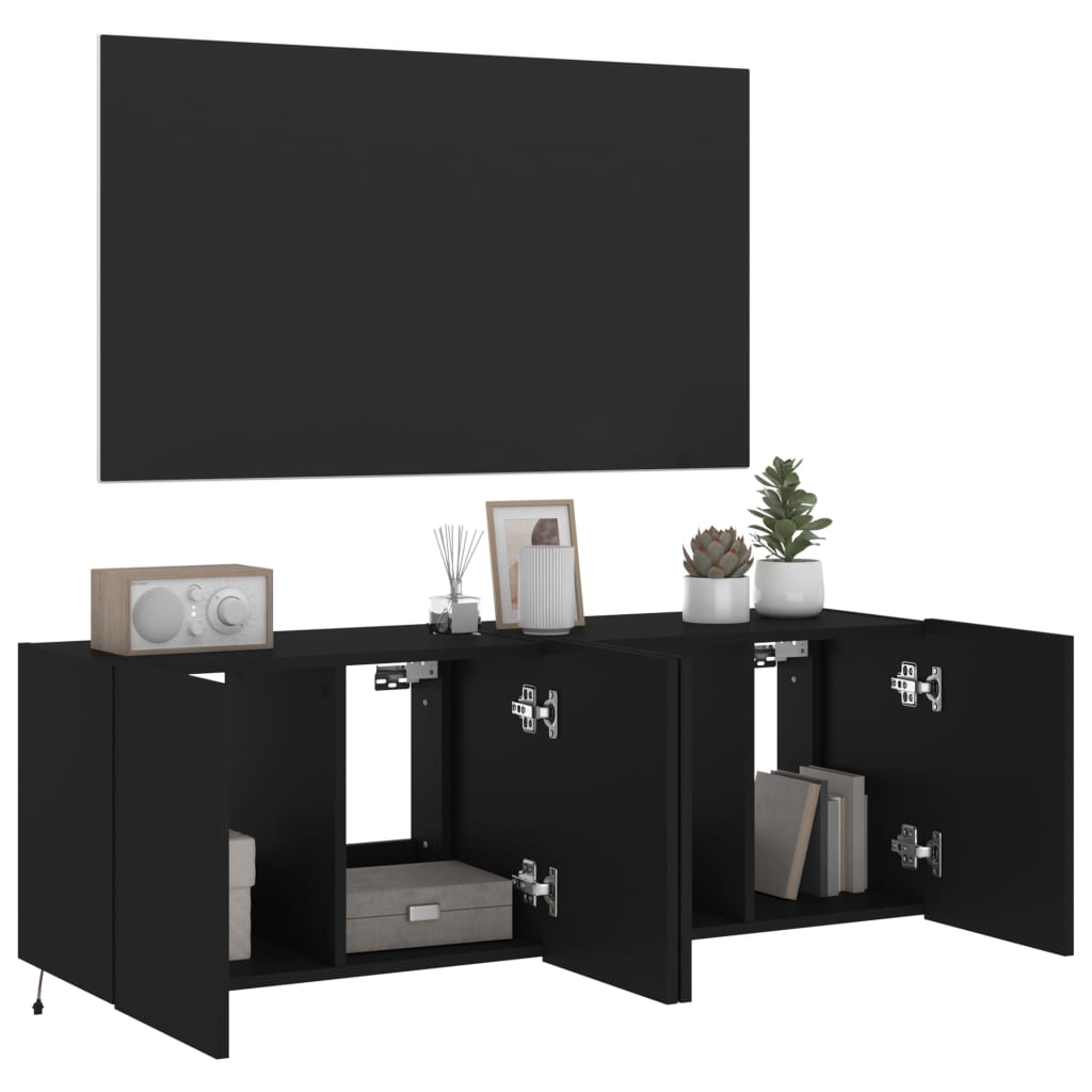 Wall-mounted TV chests with LED lights, 2 pcs., black, 60x35x41 cm