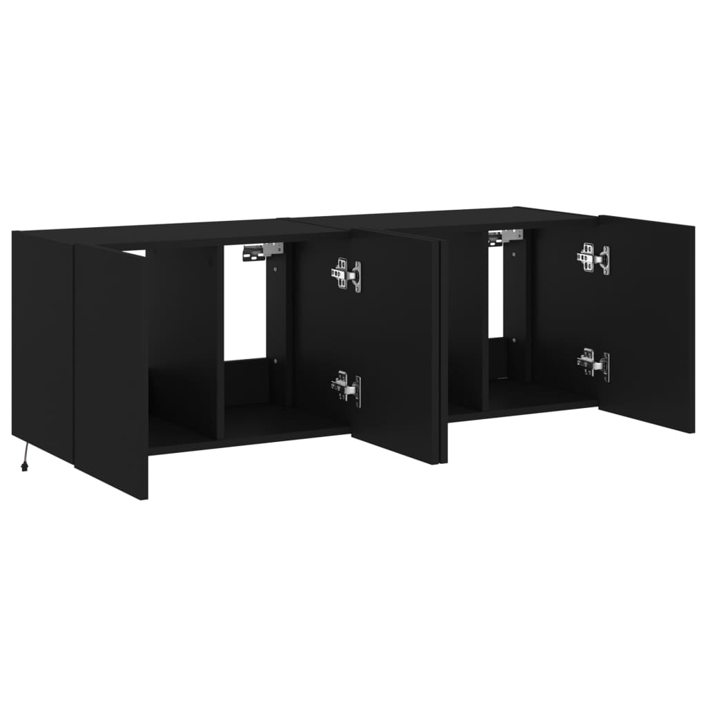 Wall-mounted TV chests with LED lights, 2 pcs., black, 60x35x41 cm