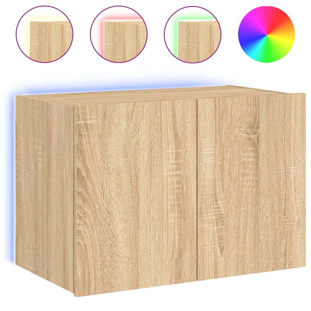 Wall-mounted TV cabinet with LED lights, sonoma oak, 60x35x41 cm