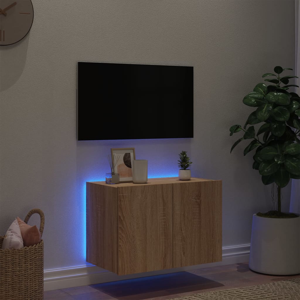 Wall-mounted TV cabinet with LED lights, sonoma oak, 60x35x41 cm
