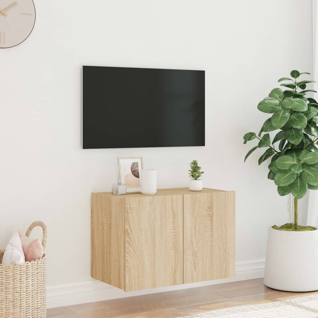 Wall-mounted TV cabinet with LED lights, sonoma oak, 60x35x41 cm