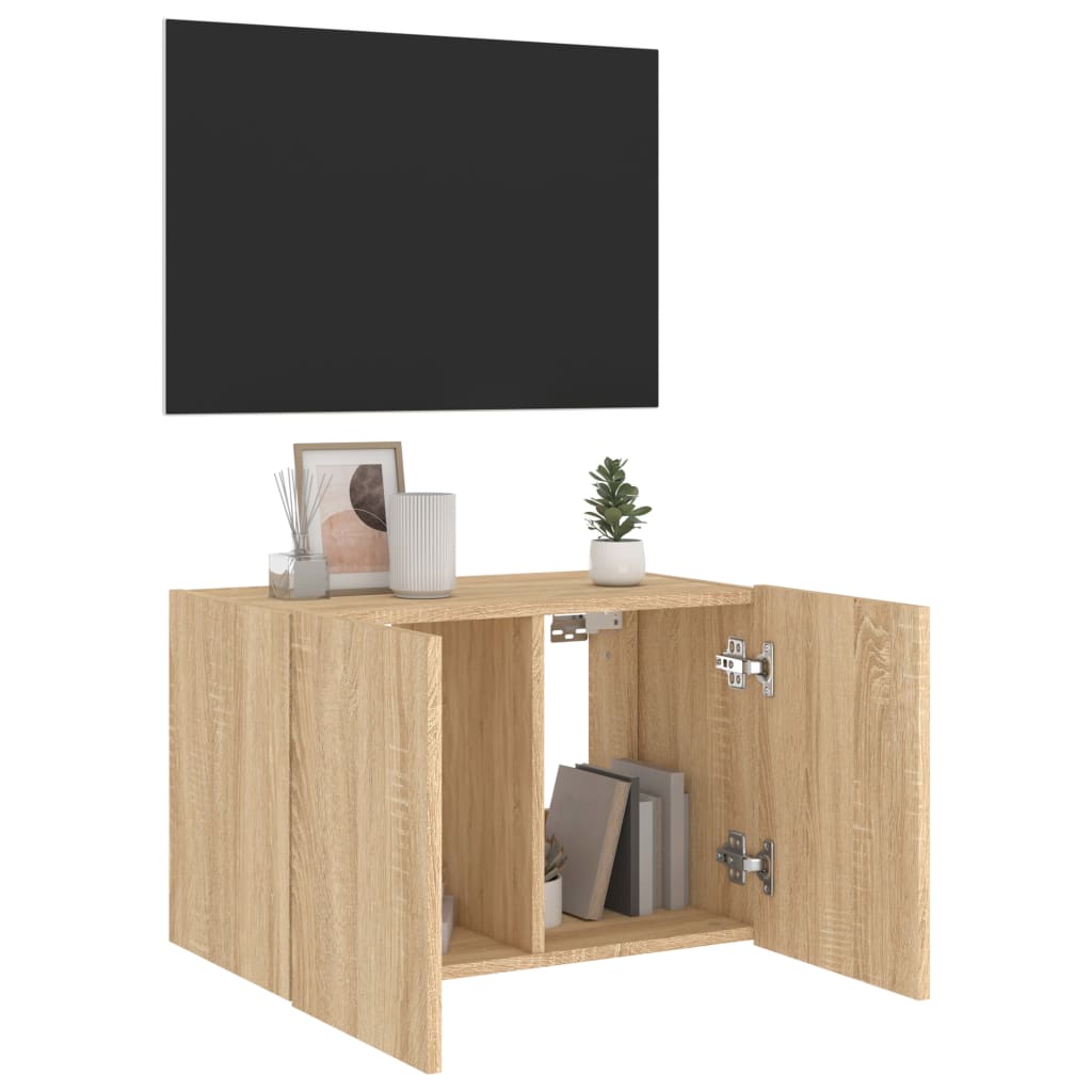 Wall-mounted TV cabinet with LED lights, sonoma oak, 60x35x41 cm