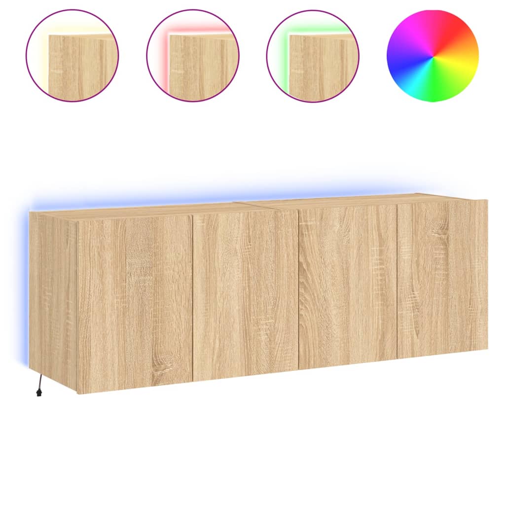 Wall-mounted TV cabinet with LED, 2 pcs. sonoma oak, 60x35x41 cm