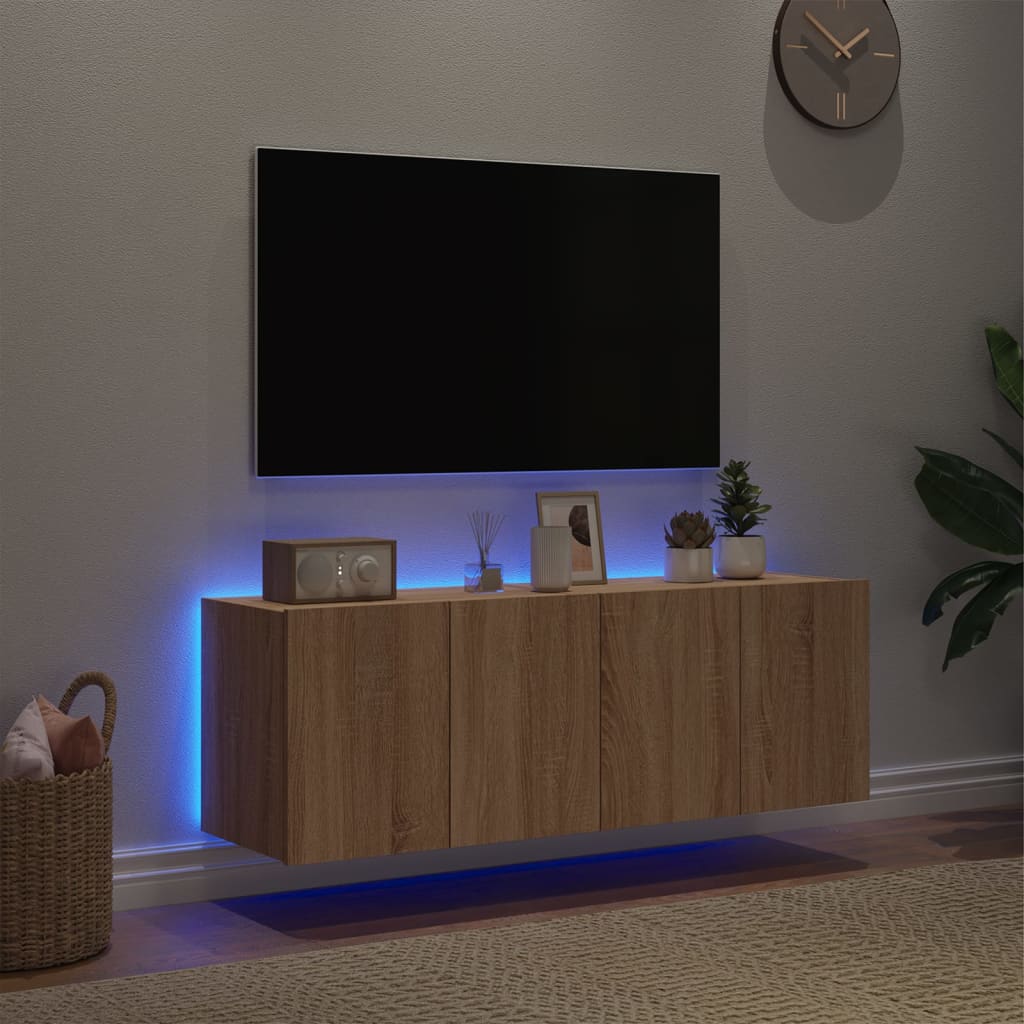 Wall-mounted TV cabinet with LED, 2 pcs. sonoma oak, 60x35x41 cm