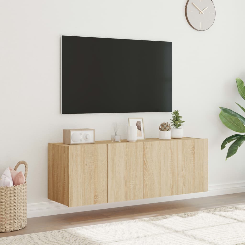Wall-mounted TV cabinet with LED, 2 pcs. sonoma oak, 60x35x41 cm