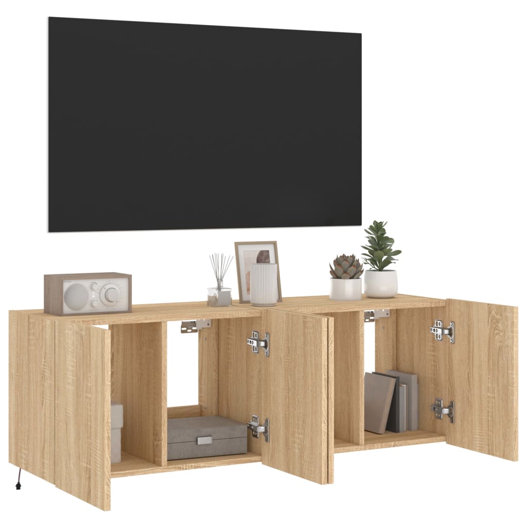 Wall-mounted TV cabinet with LED, 2 pcs. sonoma oak, 60x35x41 cm