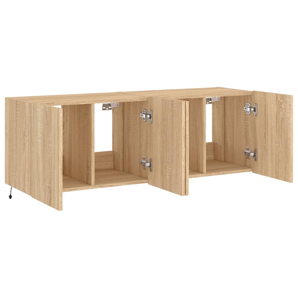 Wall-mounted TV cabinet with LED, 2 pcs. sonoma oak, 60x35x41 cm