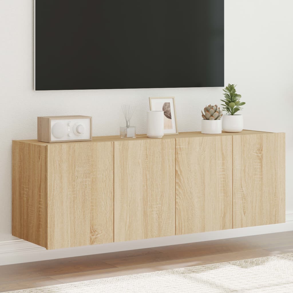 Wall-mounted TV cabinet with LED, 2 pcs. sonoma oak, 60x35x41 cm