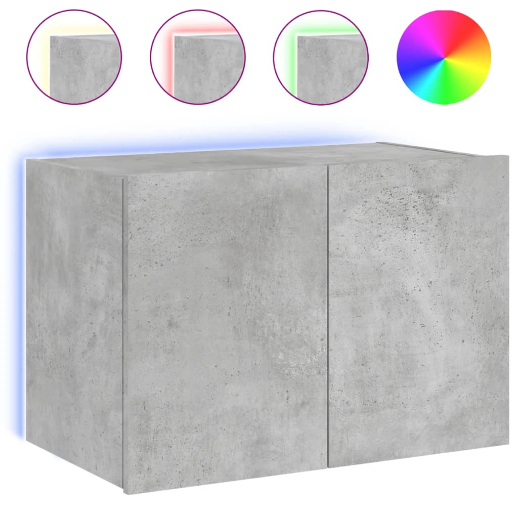 Comodă TV de perete cu lumini LED, gri beton, 60x35x41 cm
