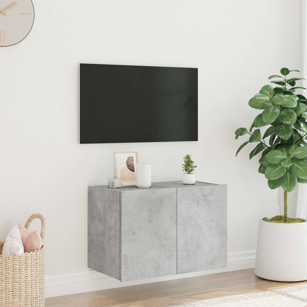 Comodă TV de perete cu lumini LED, gri beton, 60x35x41 cm