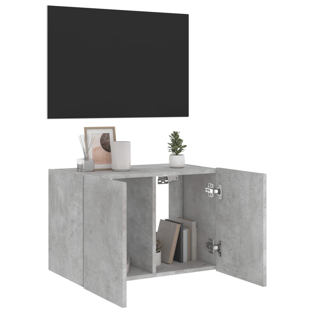 Comodă TV de perete cu lumini LED, gri beton, 60x35x41 cm
