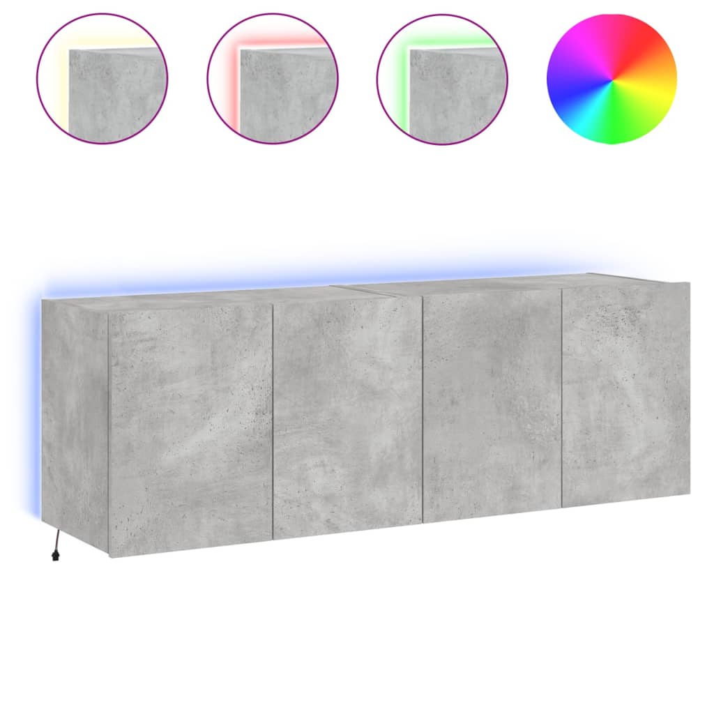 Wall-mounted TV chests with LED lights 2 pcs. concrete gray 60x35x41 cm