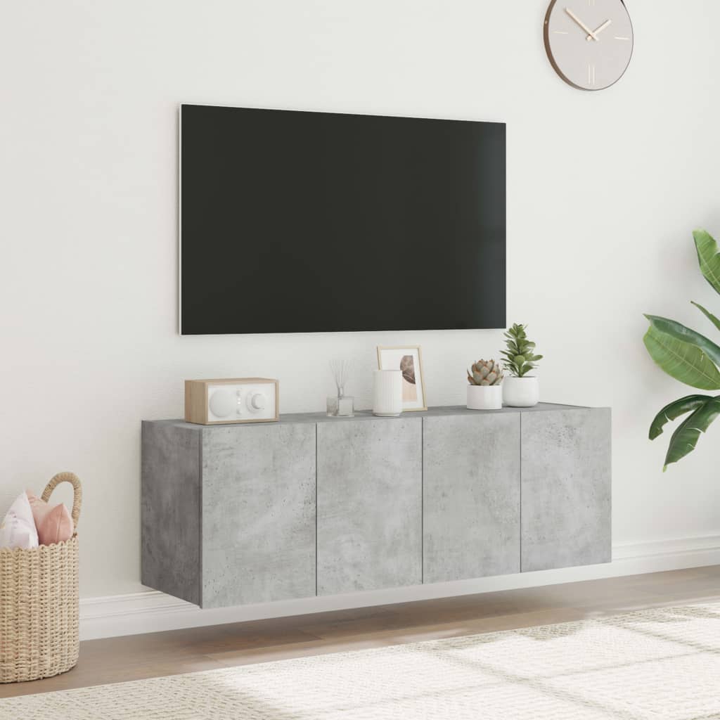 Wall-mounted TV chests with LED lights 2 pcs. concrete gray 60x35x41 cm