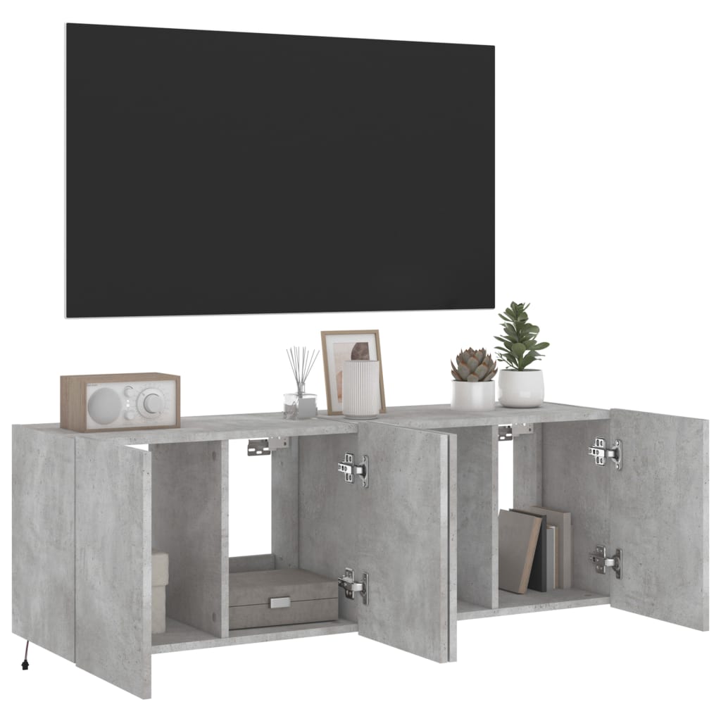 Wall-mounted TV chests with LED lights 2 pcs. concrete gray 60x35x41 cm