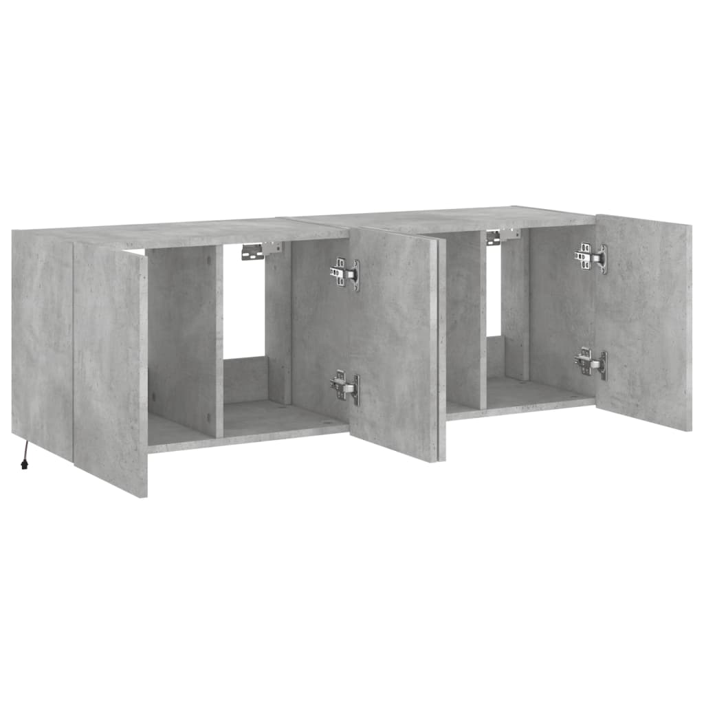 Wall-mounted TV chests with LED lights 2 pcs. concrete gray 60x35x41 cm