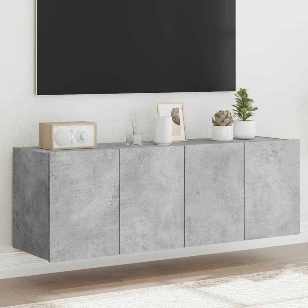 Wall-mounted TV chests with LED lights 2 pcs. concrete gray 60x35x41 cm