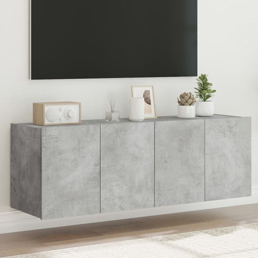 Comode TV de perete cu lumini LED 2 buc. gri beton 60x35x41 cm