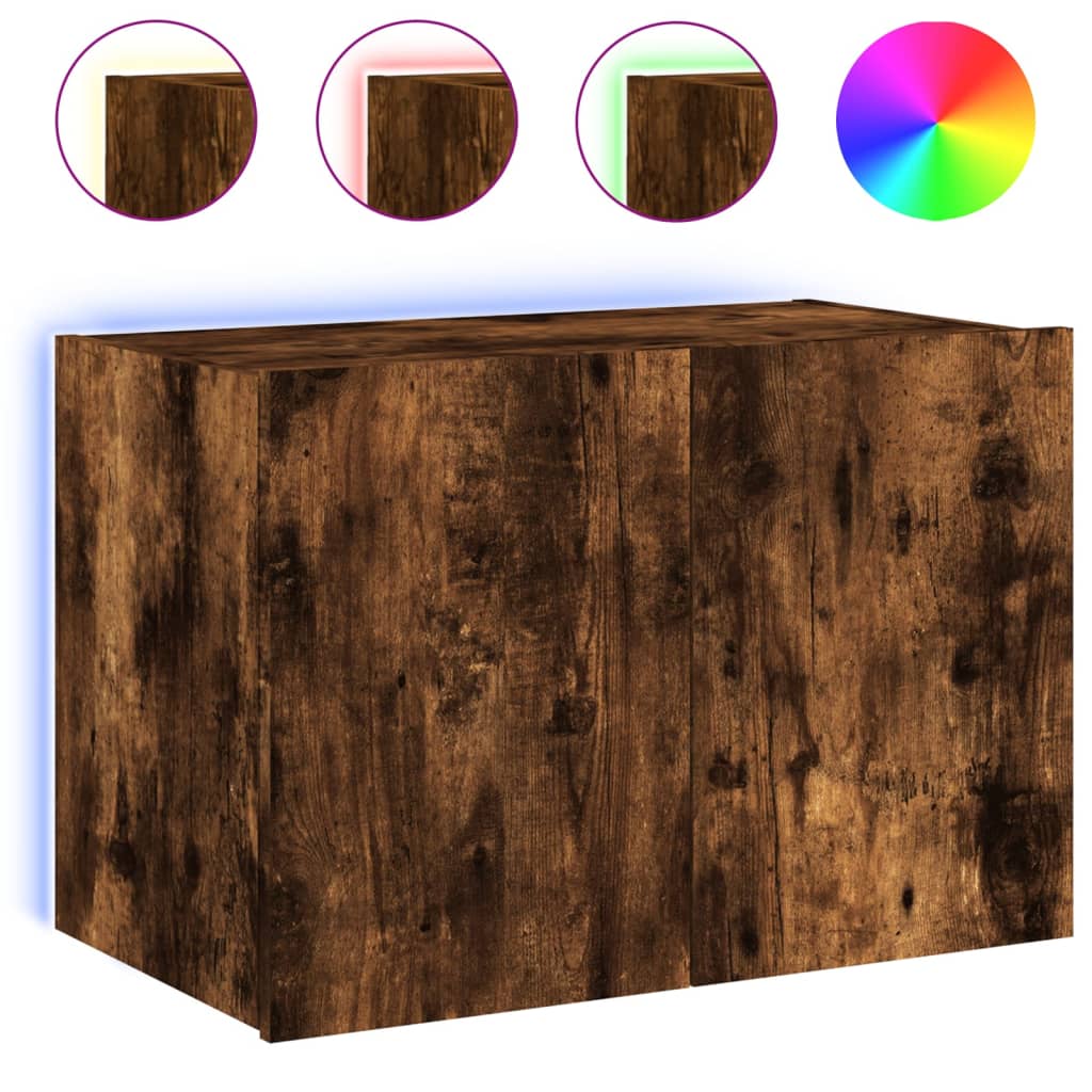 Wall-mounted TV cabinet with LED lights, smoky oak, 60x35x41 cm