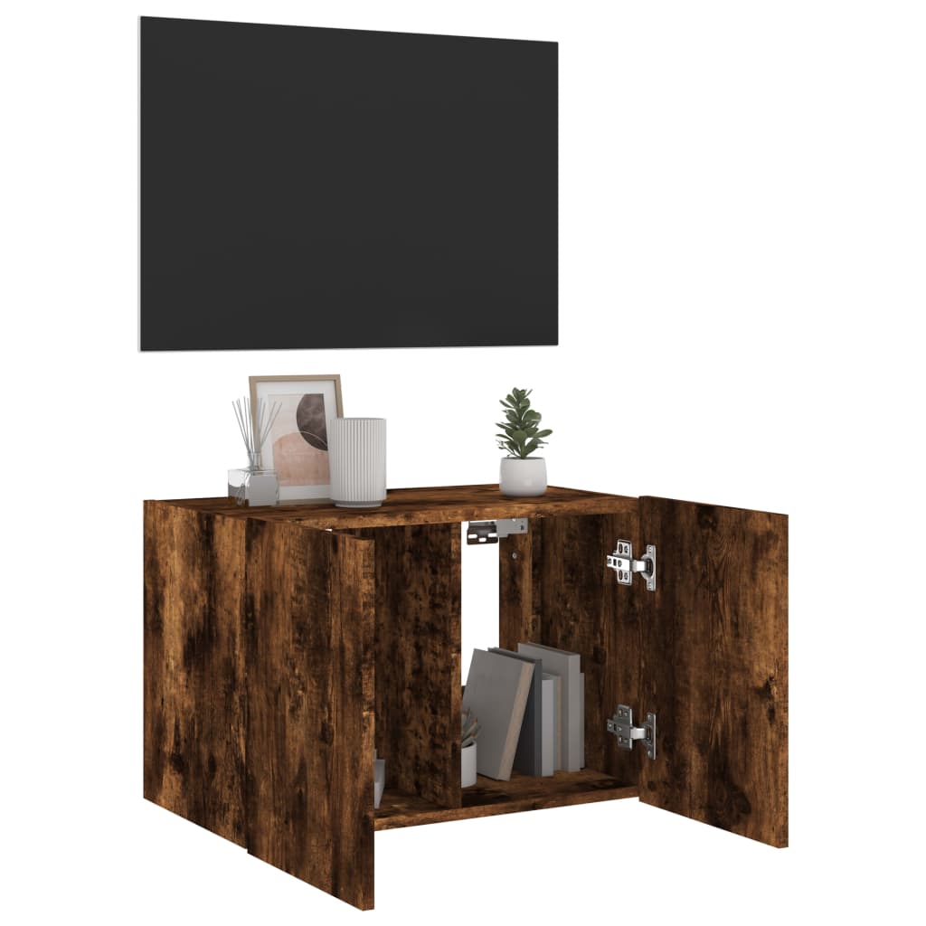 Wall-mounted TV cabinet with LED lights, smoky oak, 60x35x41 cm