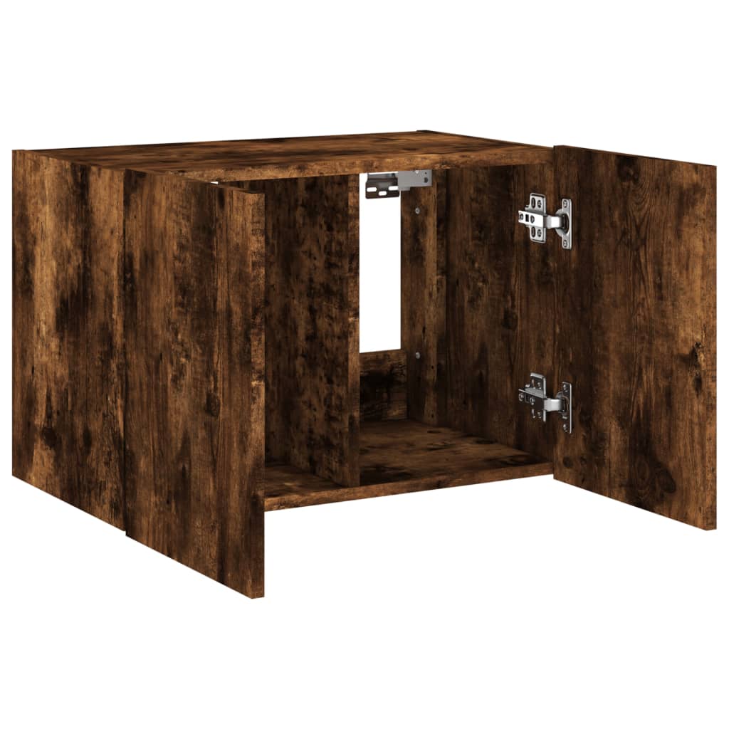 Wall-mounted TV cabinet with LED lights, smoky oak, 60x35x41 cm