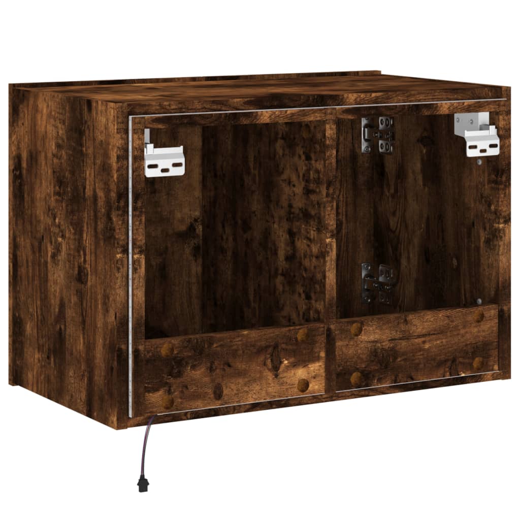 Wall-mounted TV cabinet with LED lights, smoky oak, 60x35x41 cm