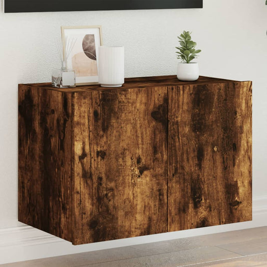 Wall-mounted TV cabinet with LED lights, smoky oak, 60x35x41 cm