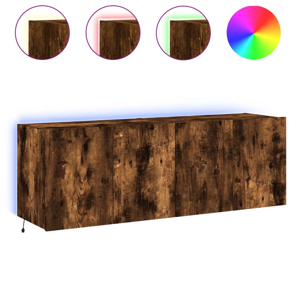 Wall-mounted TV cabinet with LED, 2 pcs. smoky oak, 60x35x41 cm