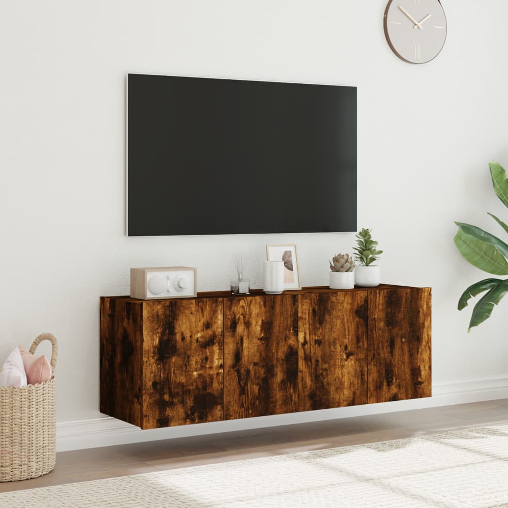 Wall-mounted TV cabinet with LED, 2 pcs. smoky oak, 60x35x41 cm
