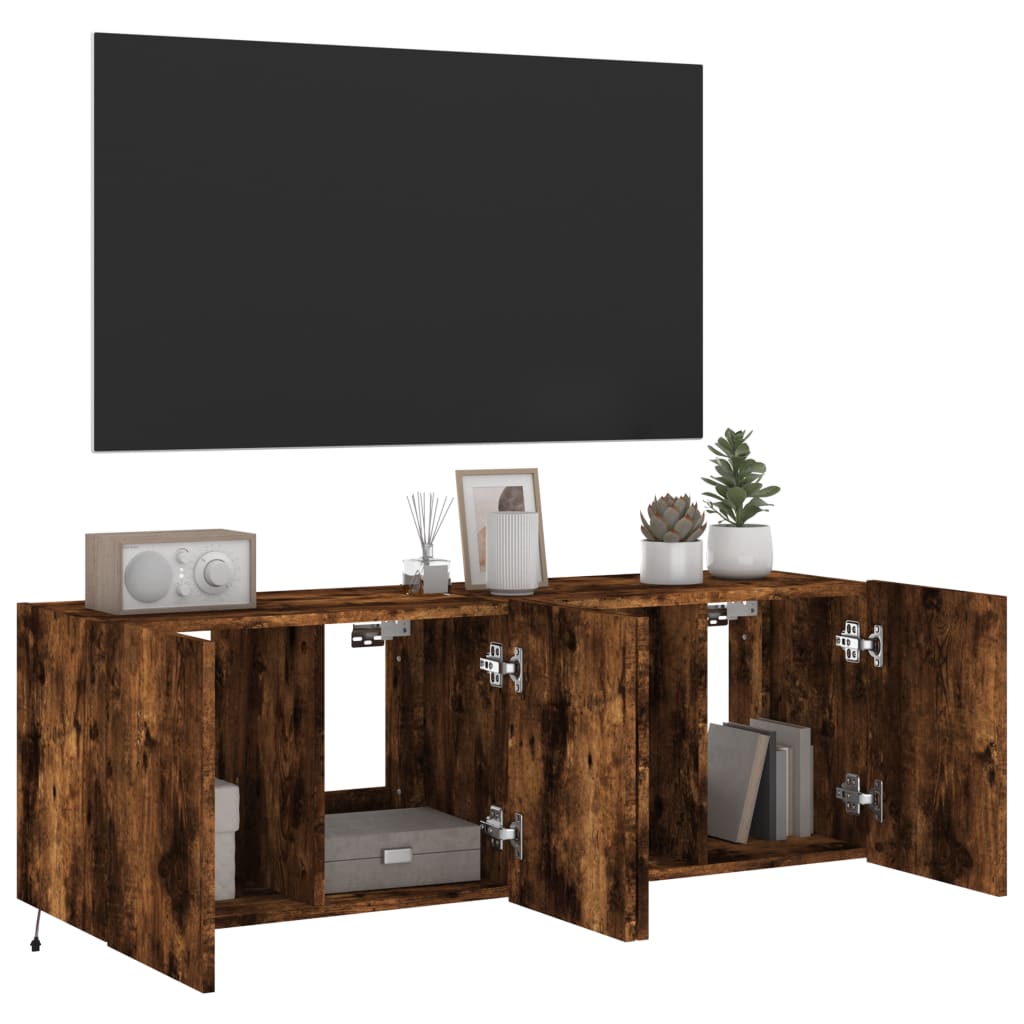 Wall-mounted TV cabinet with LED, 2 pcs. smoky oak, 60x35x41 cm