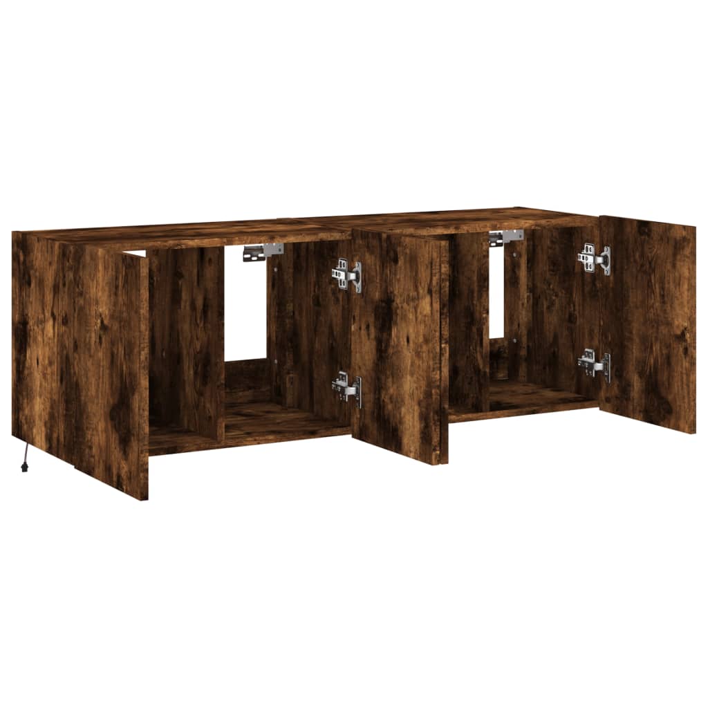 Wall-mounted TV cabinet with LED, 2 pcs. smoky oak, 60x35x41 cm