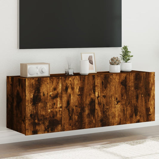 Wall-mounted TV cabinet with LED, 2 pcs. smoky oak, 60x35x41 cm