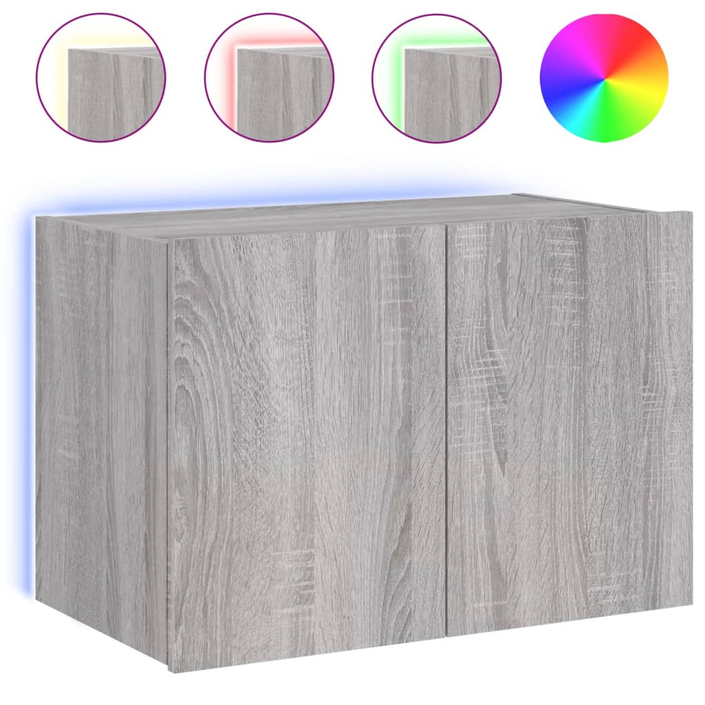 Comodă TV de perete cu lumini LED, gri sonoma, 60x35x41 cm