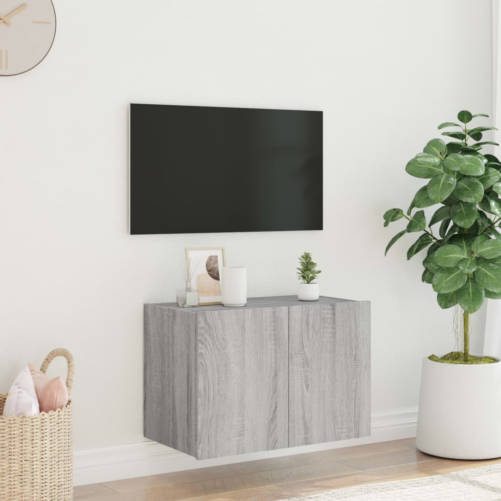 Comodă TV de perete cu lumini LED, gri sonoma, 60x35x41 cm