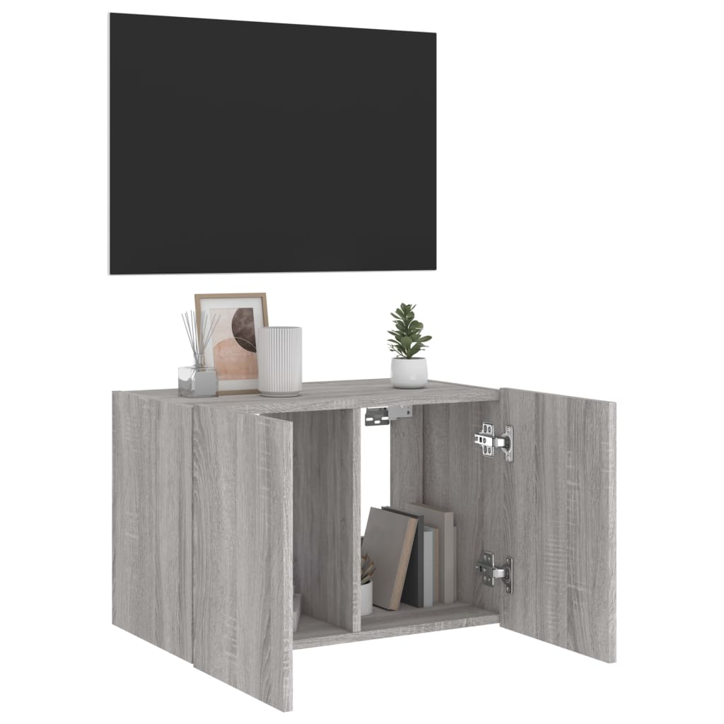 Comodă TV de perete cu lumini LED, gri sonoma, 60x35x41 cm