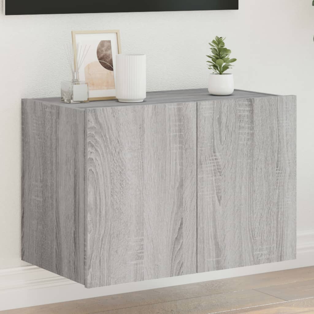Comodă TV de perete cu lumini LED, gri sonoma, 60x35x41 cm