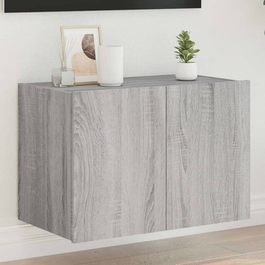 Wall-mounted TV cabinet with LED lights, sonoma gray, 60x35x41 cm