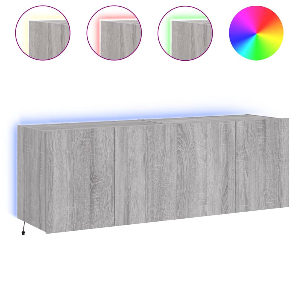 Comodă TV de perete cu LED, 2 buc, gri sonoma, 60x35x41 cm