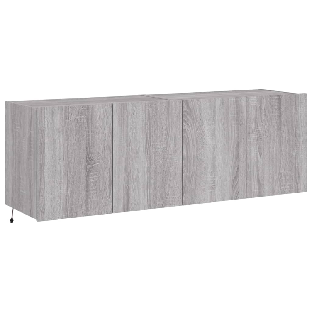 Comodă TV de perete cu LED, 2 buc, gri sonoma, 60x35x41 cm