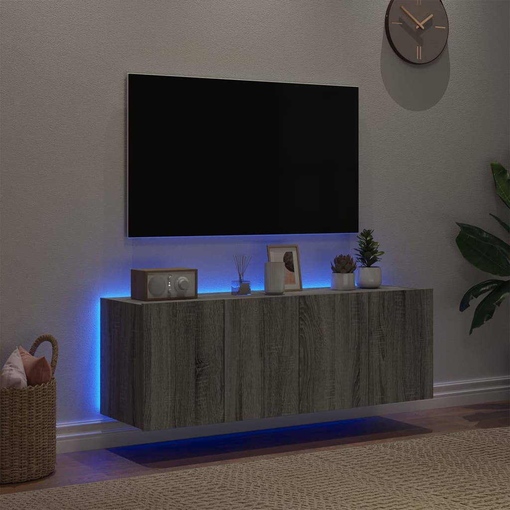 Comodă TV de perete cu LED, 2 buc, gri sonoma, 60x35x41 cm