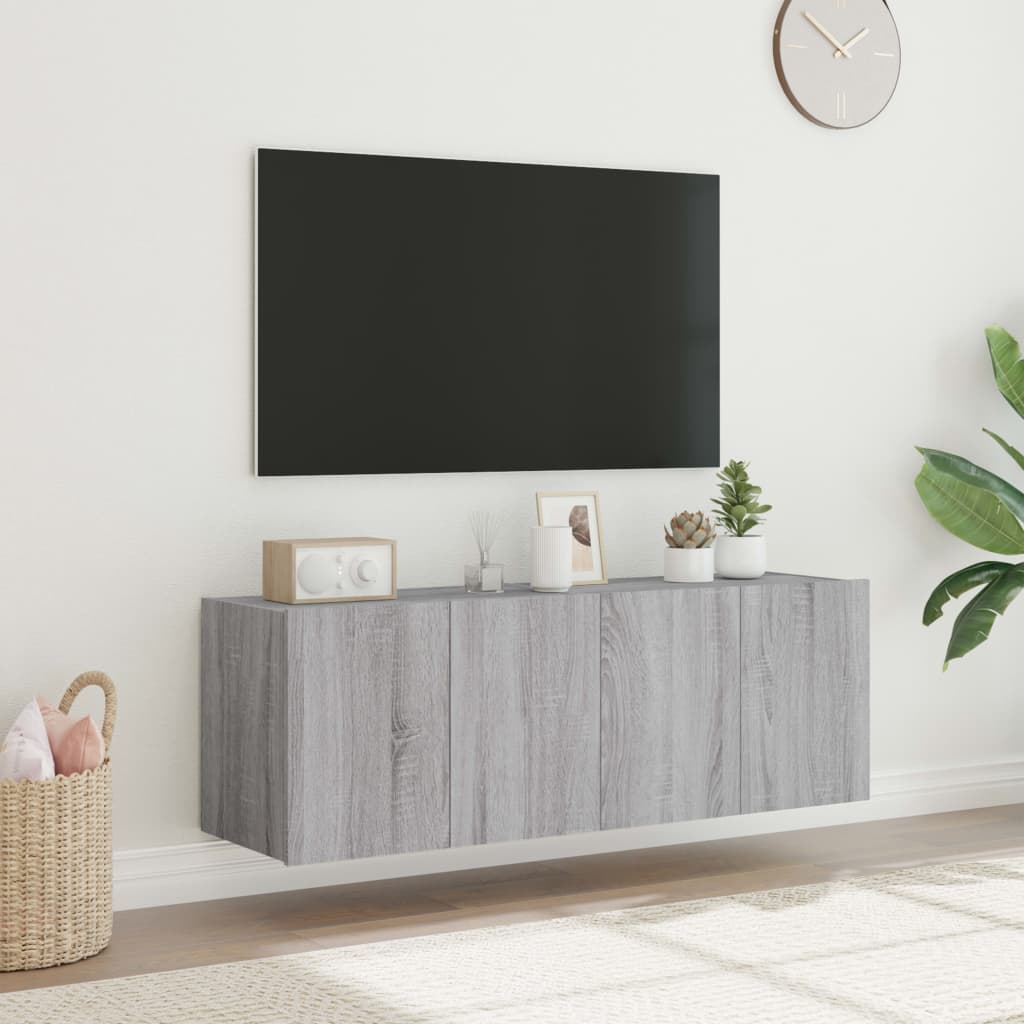 Comodă TV de perete cu LED, 2 buc, gri sonoma, 60x35x41 cm