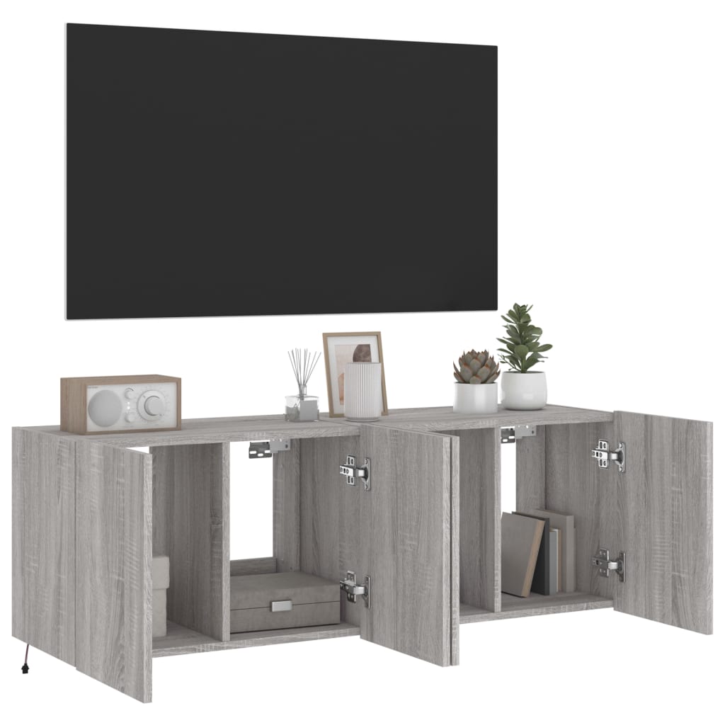 Comodă TV de perete cu LED, 2 buc, gri sonoma, 60x35x41 cm