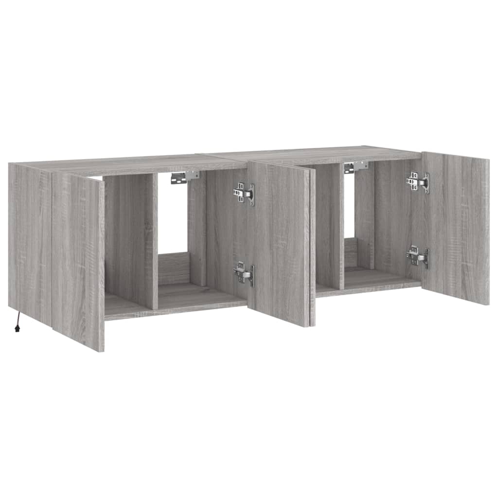 Comodă TV de perete cu LED, 2 buc, gri sonoma, 60x35x41 cm