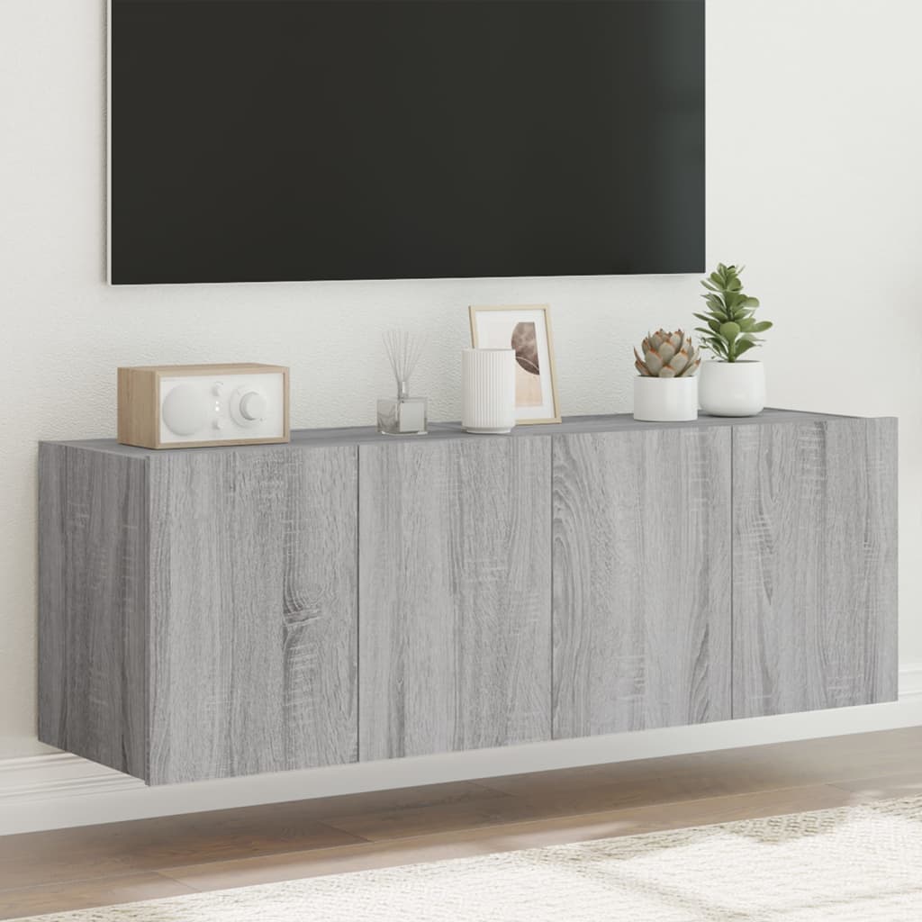 Comodă TV de perete cu LED, 2 buc, gri sonoma, 60x35x41 cm