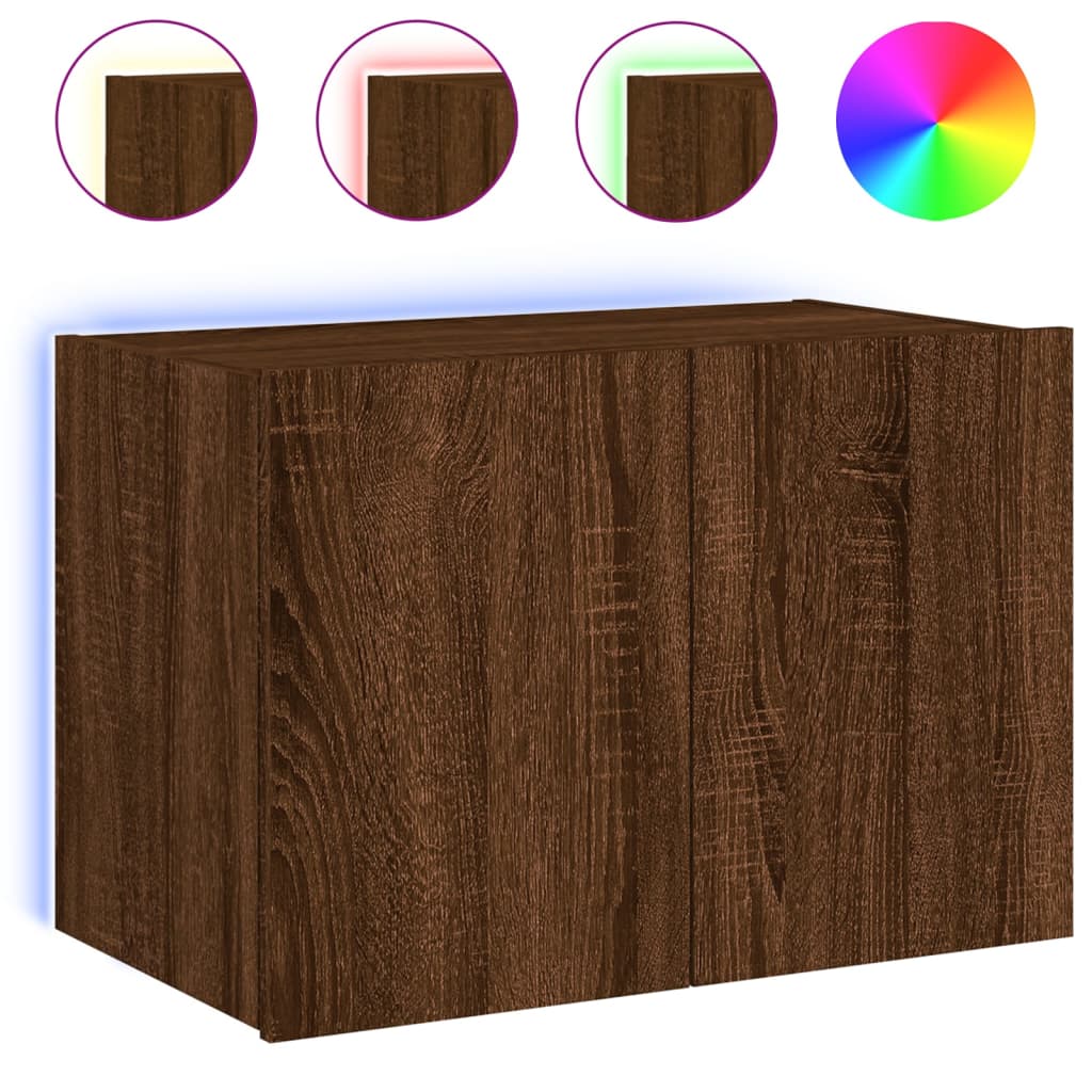 Comodă TV de perete cu lumini LED, stejar maro, 60x35x41 cm